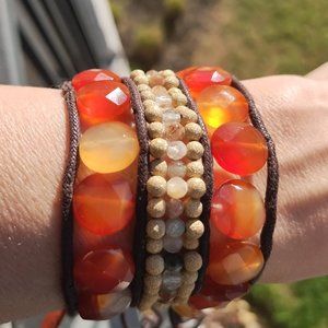 NWT Carnelian Quartz 22k Plated Beaded Wrap Bracelet, Patricia Candido $525